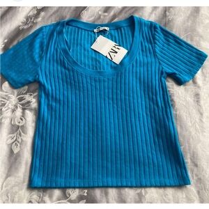 Zara Blue Ribbed Top